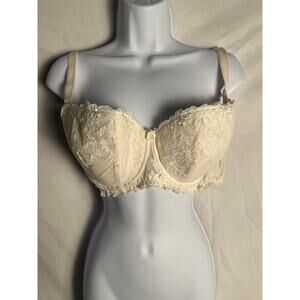 Le Vernis Luxury Lace Underwire Bra Ivory Floral Full Support Women’s 36G